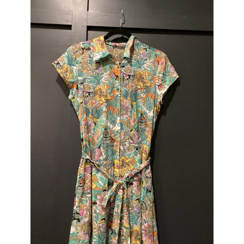 Robert Graham Vivienne short sleeve button down multi color floral midi dress 8 - Picture 3 of 10